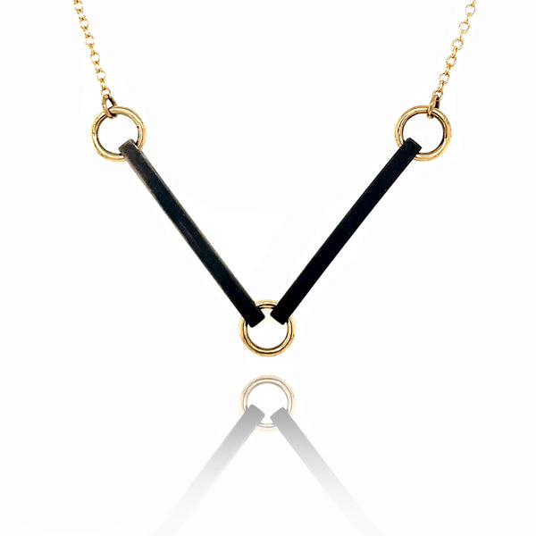 Connections Mini  Necklace in Black Silver and Gold