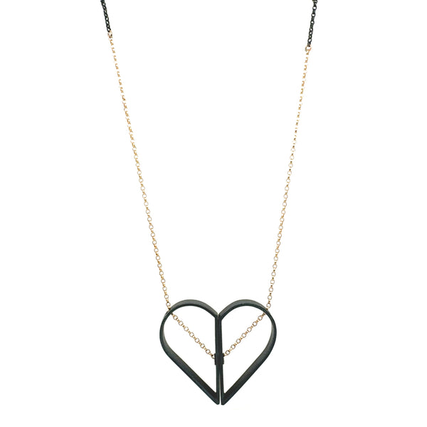 Heart Necklace with Black and Gold Chain