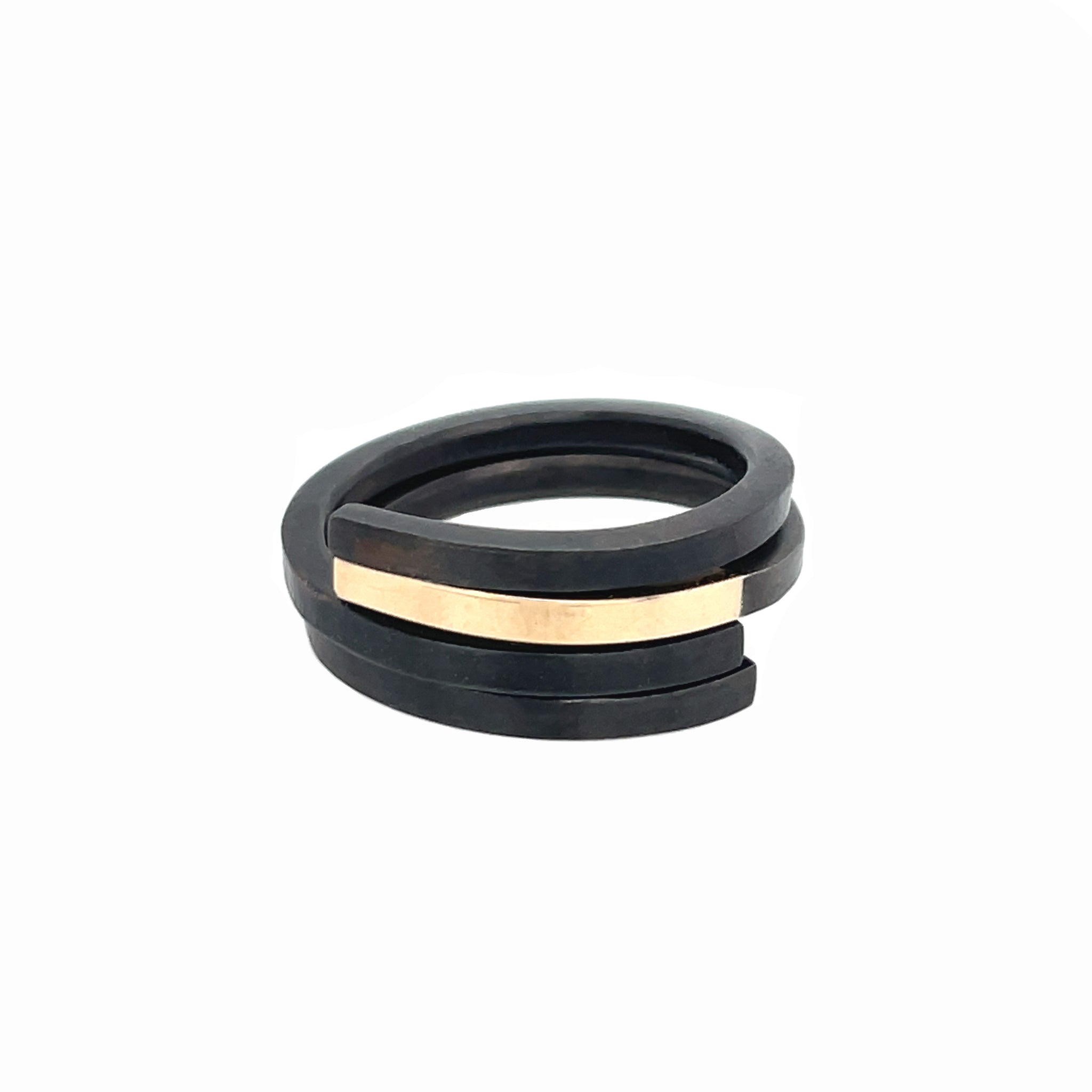 Nesting Wrap Ring in Black Silver and 14K Gold