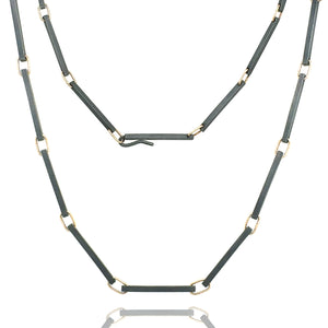 Slim Connections Necklace in Oxidized Silver and Gold