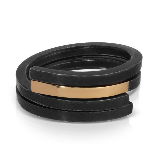 Nesting Wrap Ring in Blackened Silver and 14K Gold